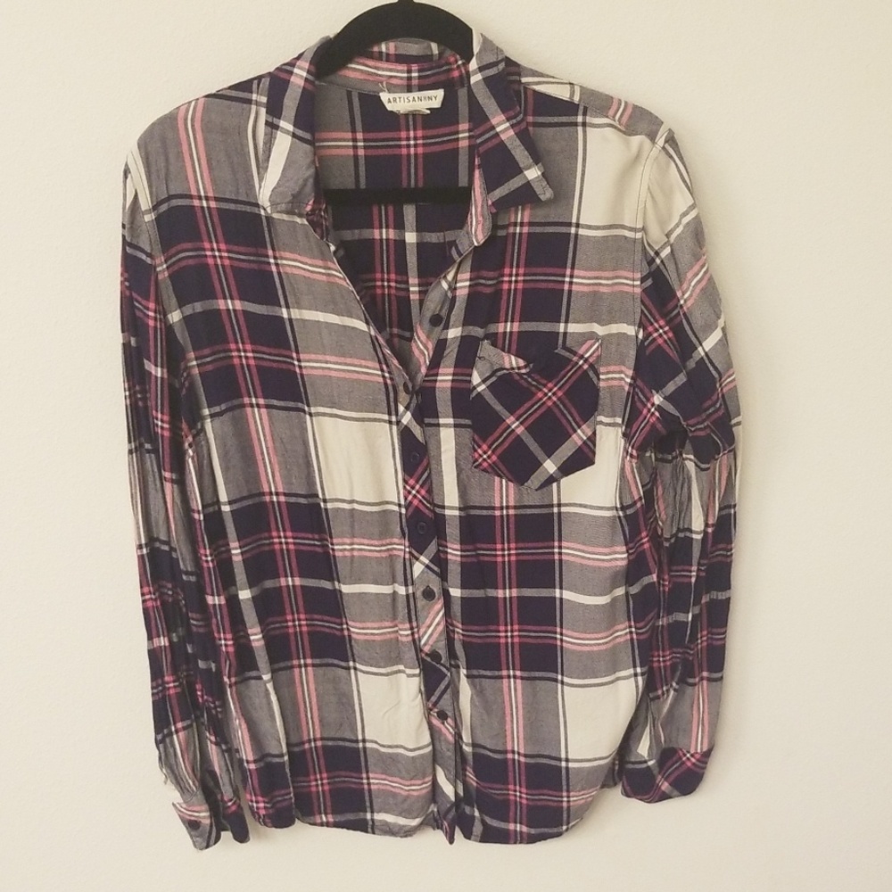Pink and blue plaid shirt